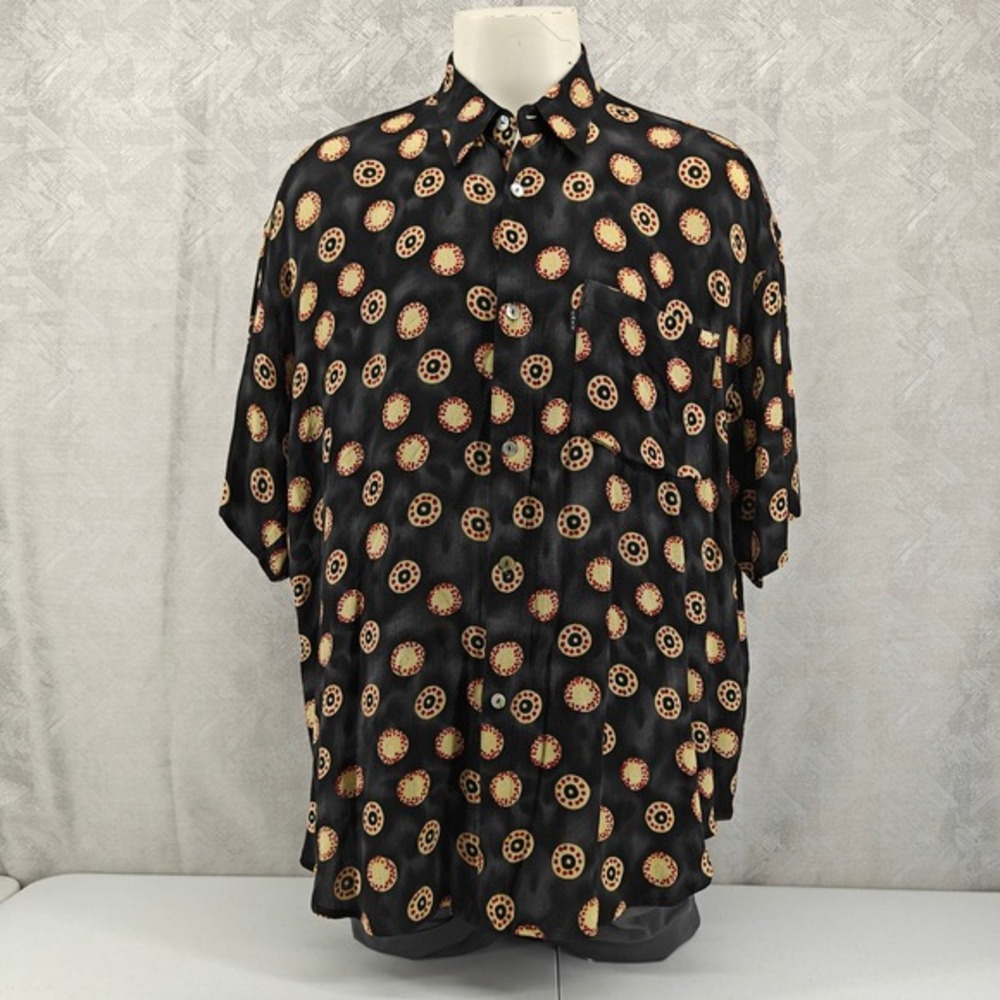 Cafe Shirt Mens Size 2XL XXL Black Red Yellow Medallion Rayon Styled in Italy‎